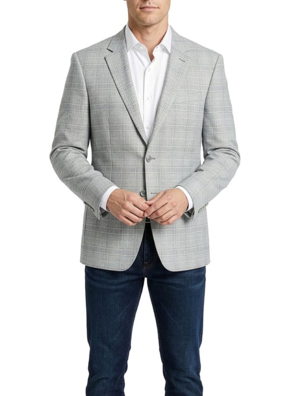 Light Grey Plaid Notch Lapel Modern Fit Men's Jacket